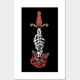 Rose and skull and hand Posters and Art